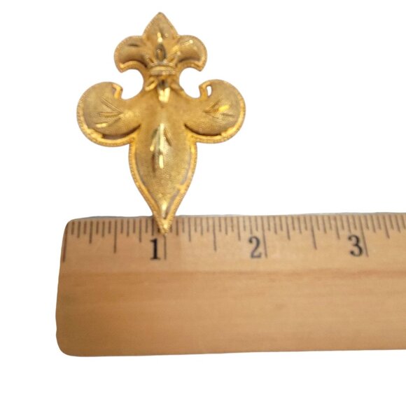 Vintage Signed CFW Gold Tone Fleur-De-Lis Brooch Pin Charles F Worth Statement - Picture 4 of 9